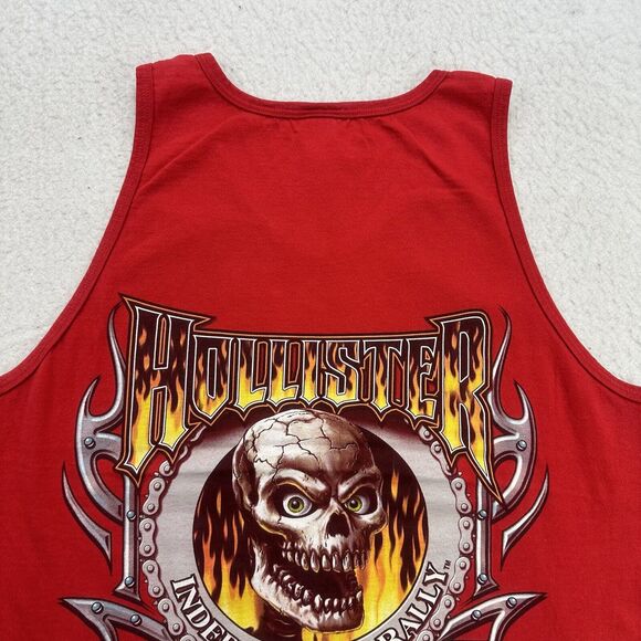 Vintage Biker Tank Top Mens Large L Red Skull 2004 Hollister Independence Rally - Picture 9 of 10